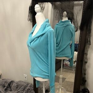 Cache Turquoise Cowl Neck Sweater